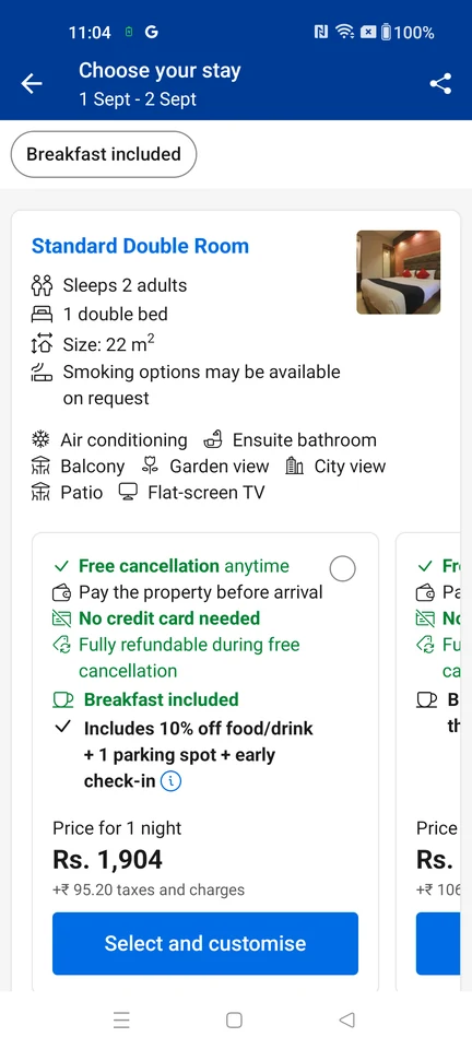 Booking.com Room and rate choices