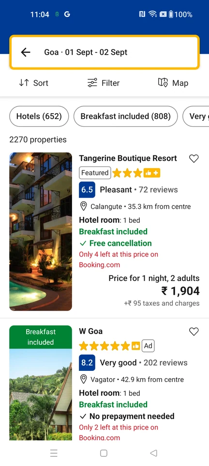 Booking.com Stay results
