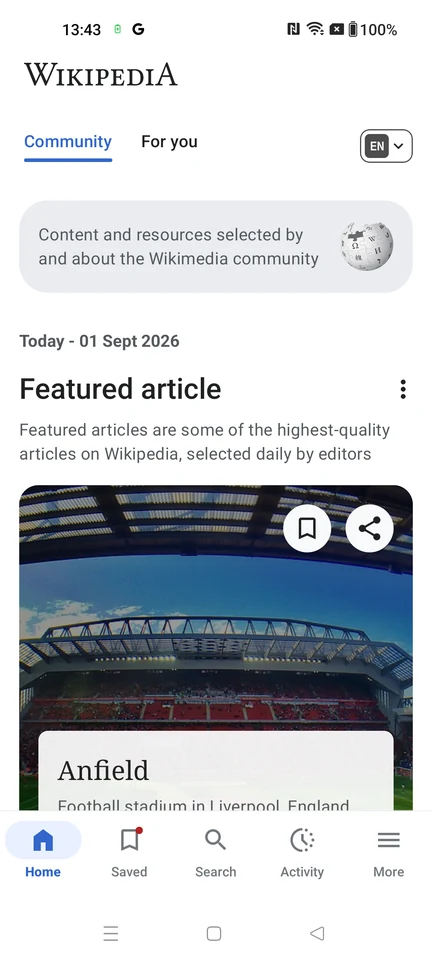 Wikipedia Home feed