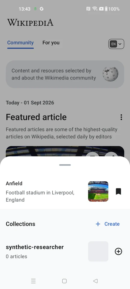 Wikipedia Add to a collection screen