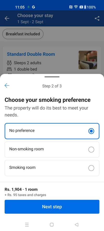 Booking.com Smoking preference