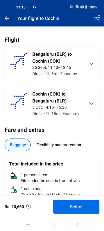 Booking.com Flight itinerary