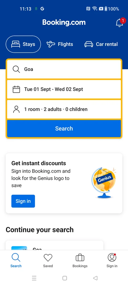 Booking.com Stay search