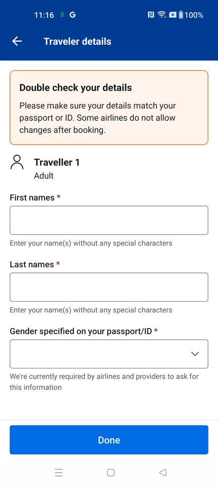 Booking.com Traveller details