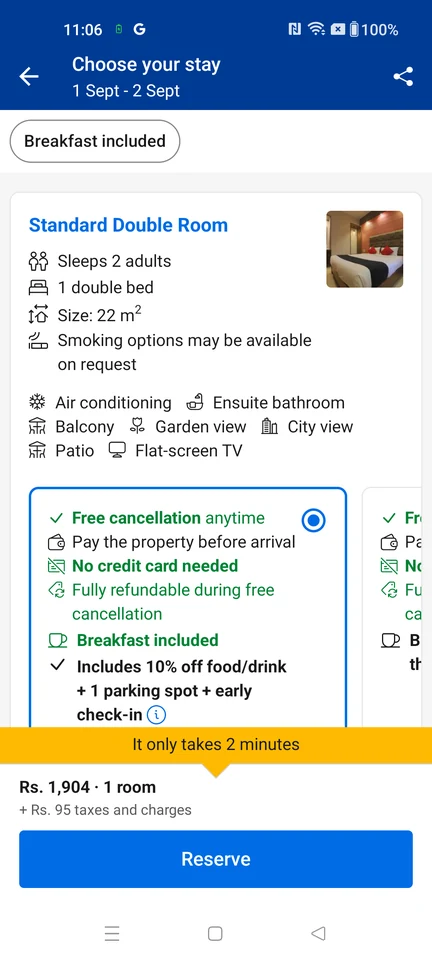 Booking.com Selected room review