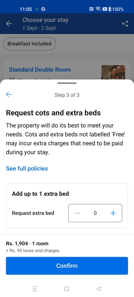 Booking.com Extra-bed request