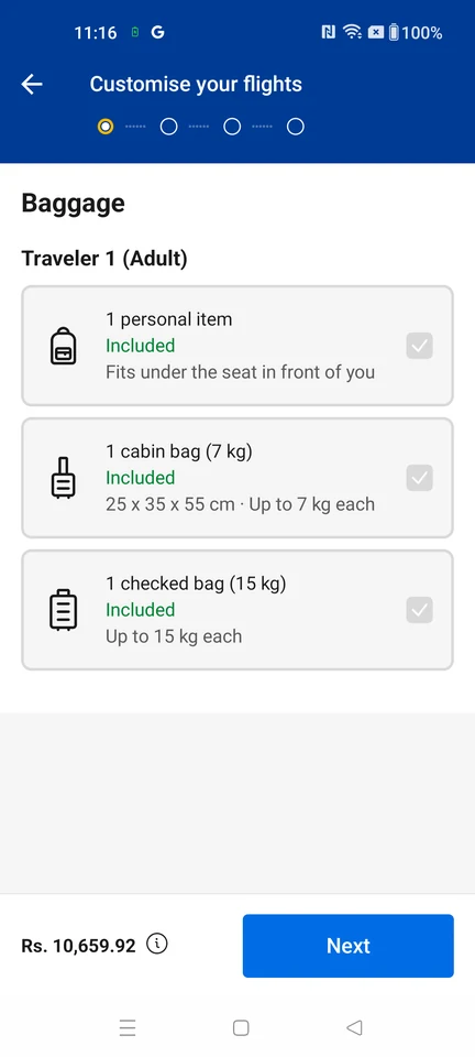 Booking.com Included baggage